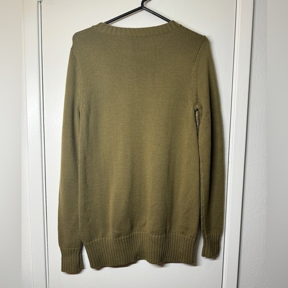 Kenneth Cole Olive Green Bronze Metallic Merino Wool Blend Knit Chain Sweater S - Picture 9 of 13